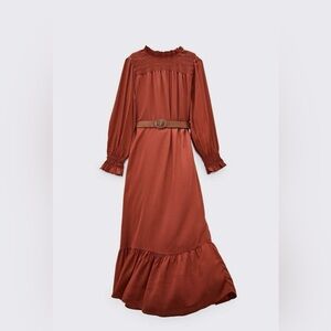 ZARA Longsleeve Belted Brick Dress